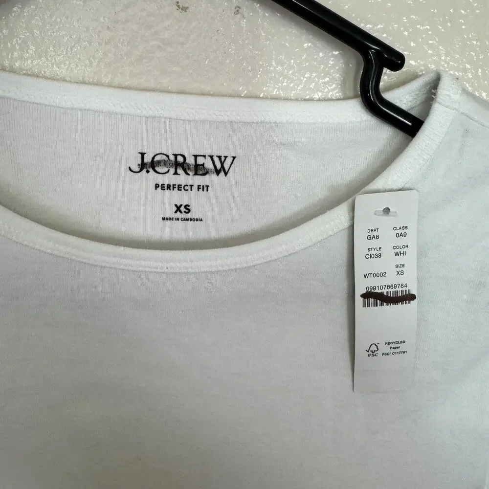 J.Crew Perfect Fit Short Sleeve T-Shirt WMNS XS White Lightweight Stretch Cotton